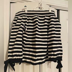 J Crew navy and white striped off the shoulder top